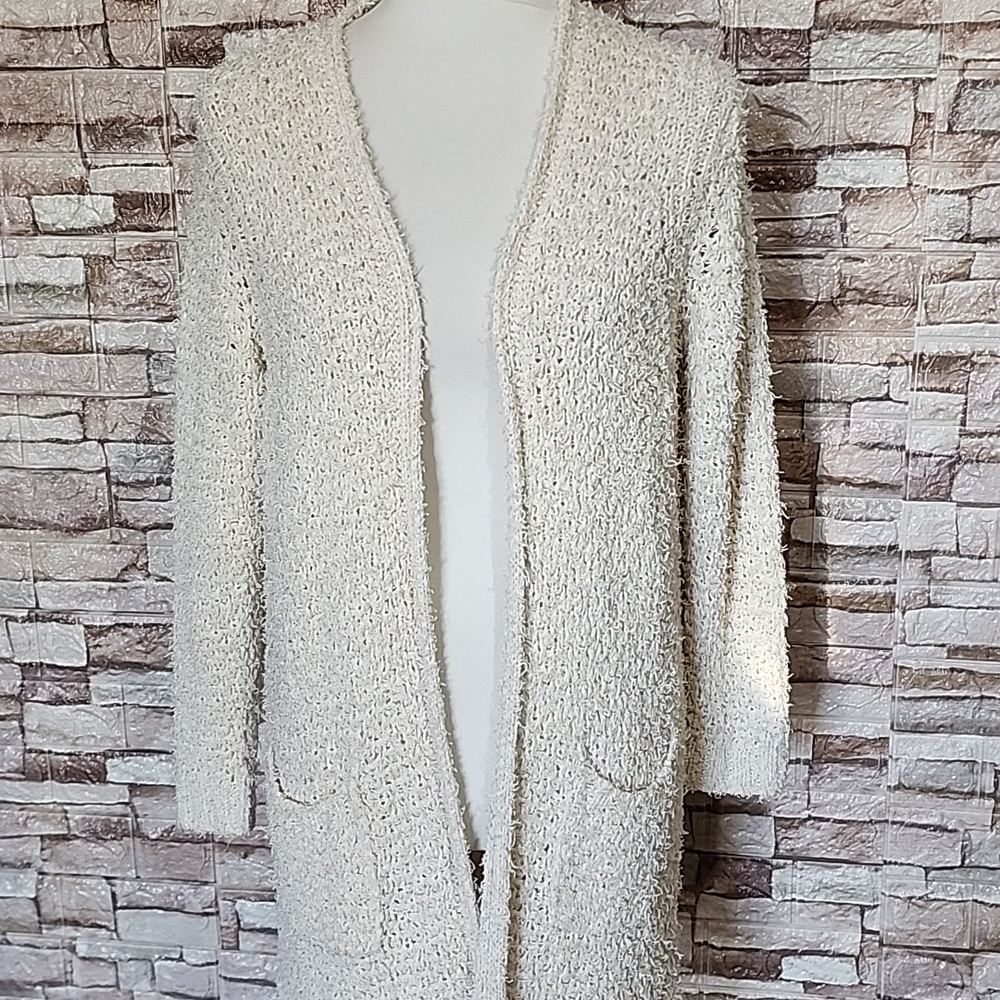 Massimo Dutti Women's Cream Open-Front Sweater Cardigan
